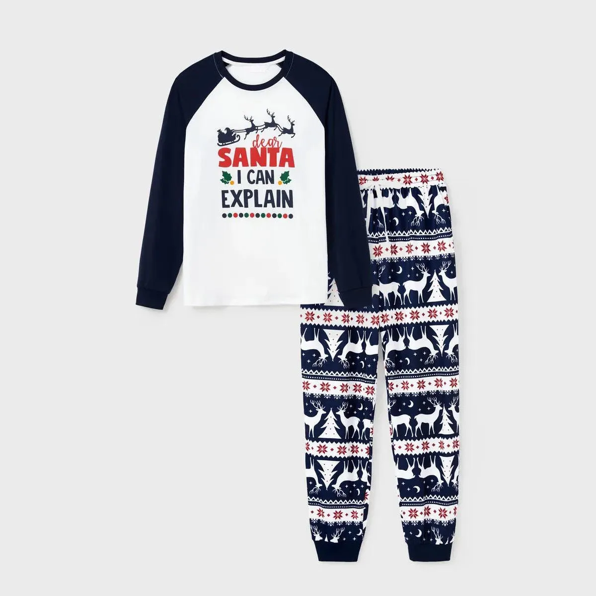 Dark Blue Dear Santa I Can Explain Print Family Christmas Pajamas