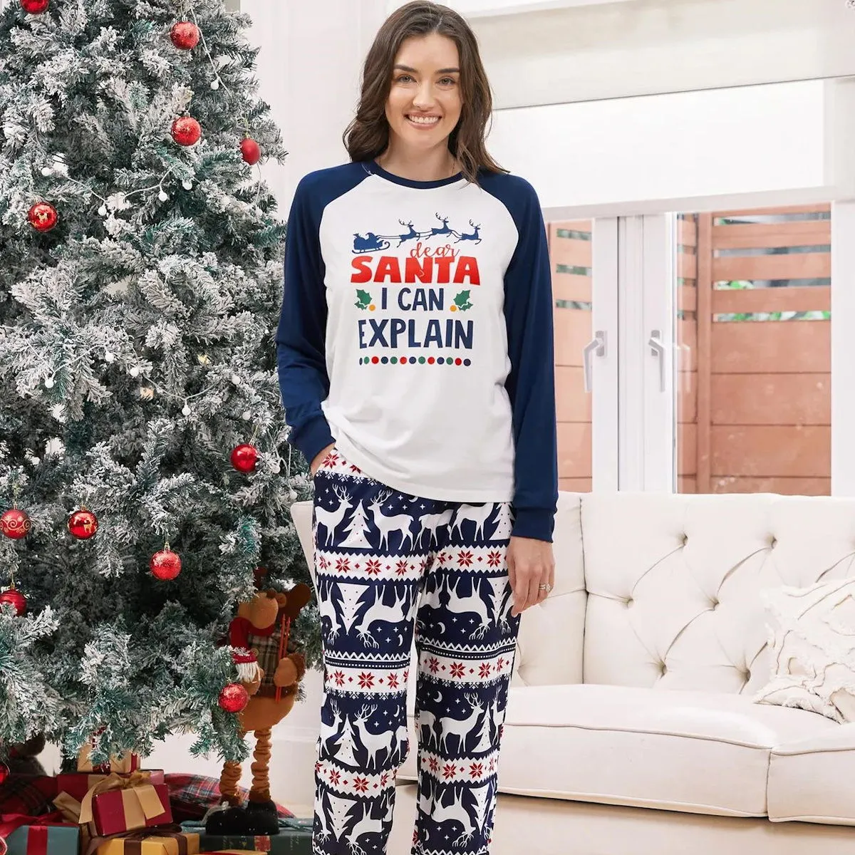 Dark Blue Dear Santa I Can Explain Print Family Christmas Pajamas