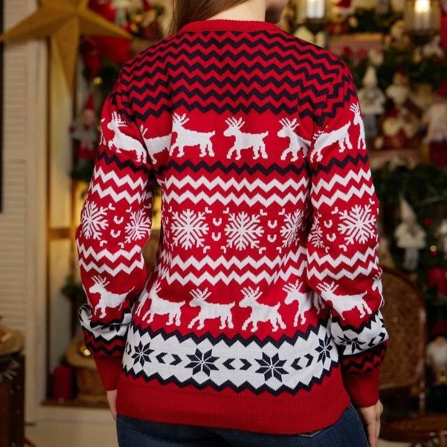 Destiny Elk Snowflake Print Knitted Pullover Sweater