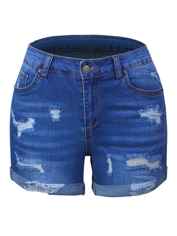 DESTROYED HIGH STRETCH DENIM SHORTS