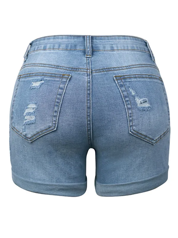 DESTROYED HIGH STRETCH DENIM SHORTS