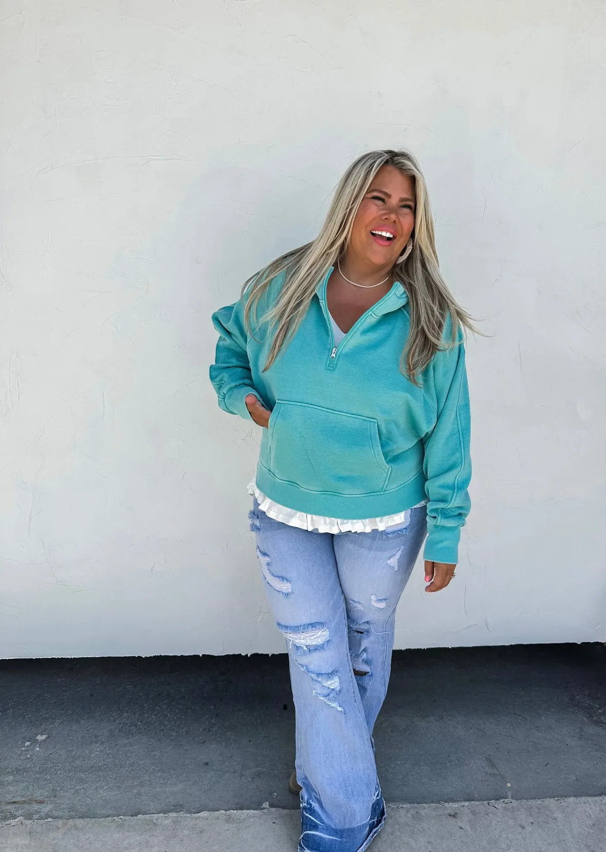 Easy Does It Pullover - Mineral Washed Aqua