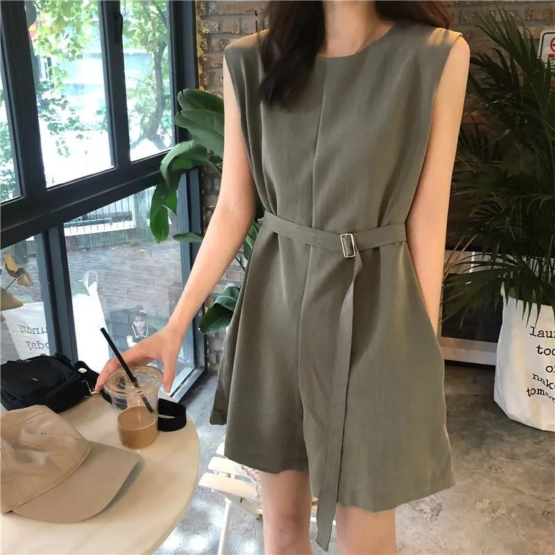 Elegant Gray Black Sleeveless Loose Romper Jumpsuit