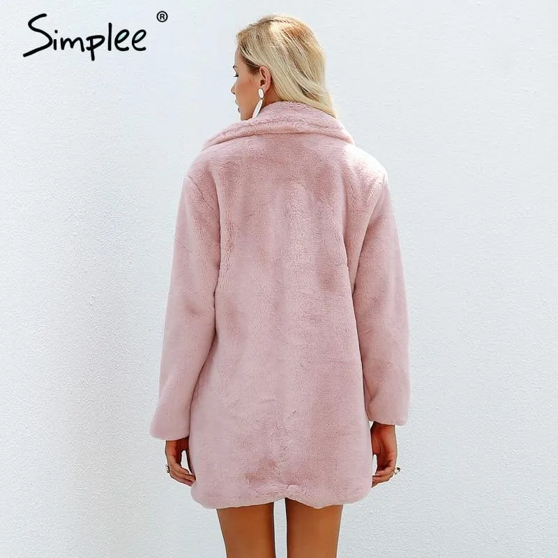 Elegant pink faux fur streetwear Autumn winter warm plush teddy overcoat Jacket