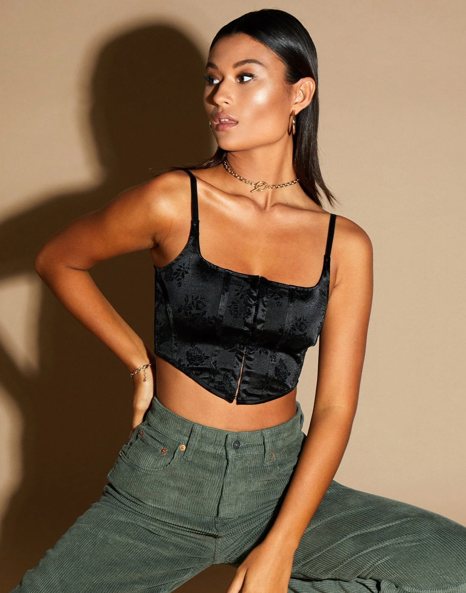 Elicia Crop Top in Black Rose Flock