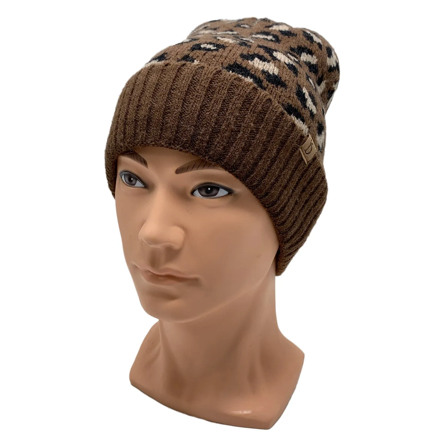 Empire Cove Winter Knit Ribbed Leopard Cuff Beanie