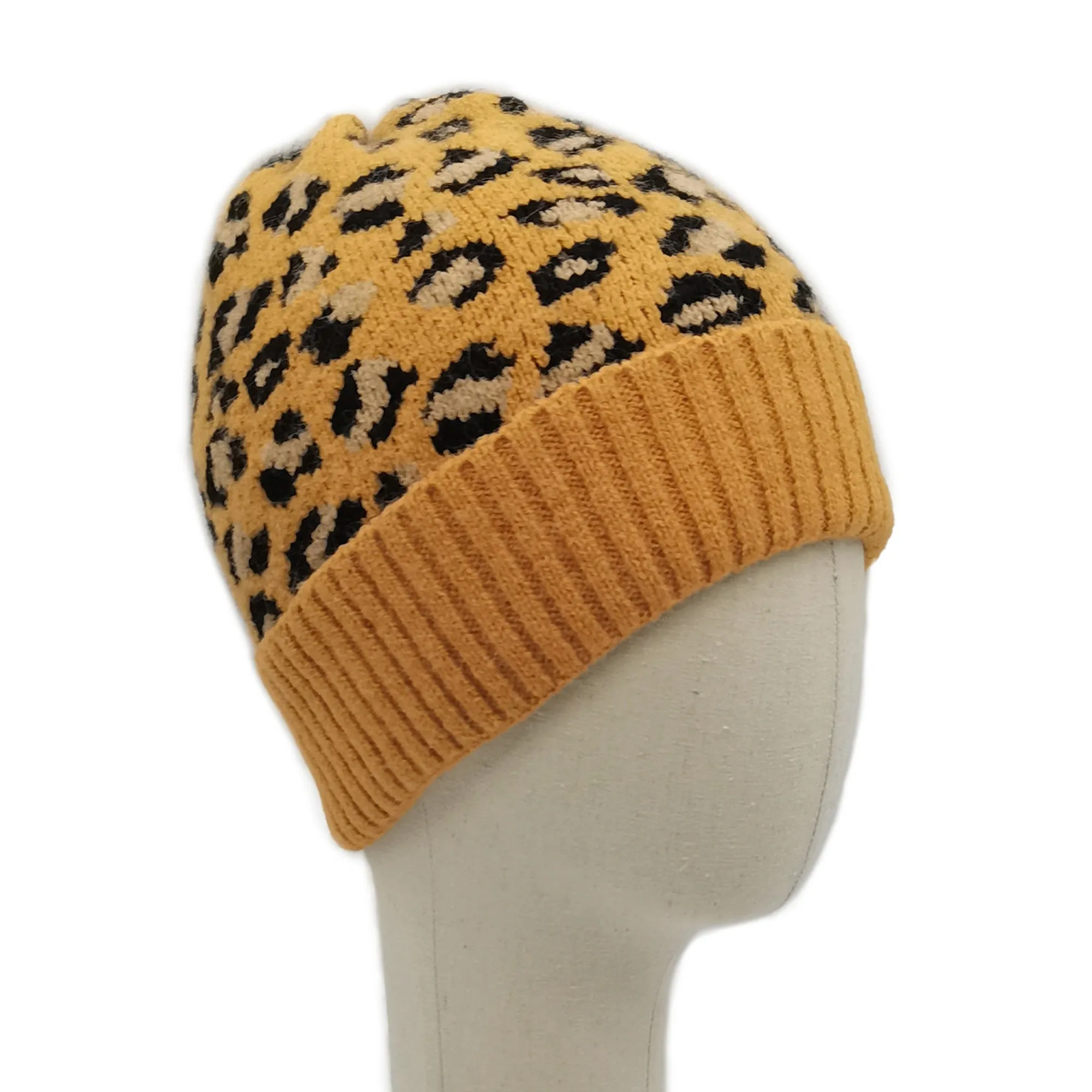 Empire Cove Winter Knit Ribbed Leopard Cuff Beanie