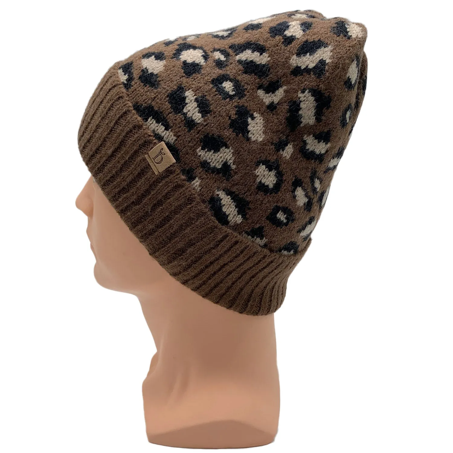 Empire Cove Winter Knit Ribbed Leopard Cuff Beanie