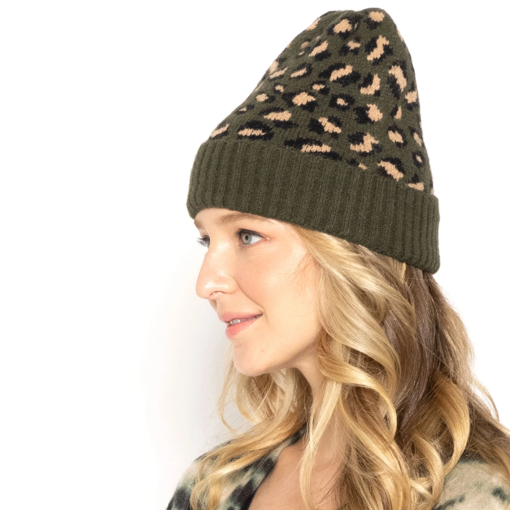 Empire Cove Winter Knit Ribbed Leopard Cuff Beanie