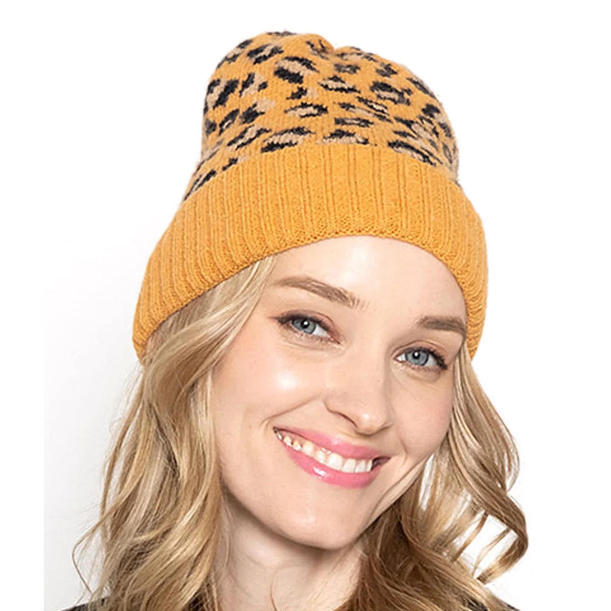 Empire Cove Winter Knit Ribbed Leopard Cuff Beanie