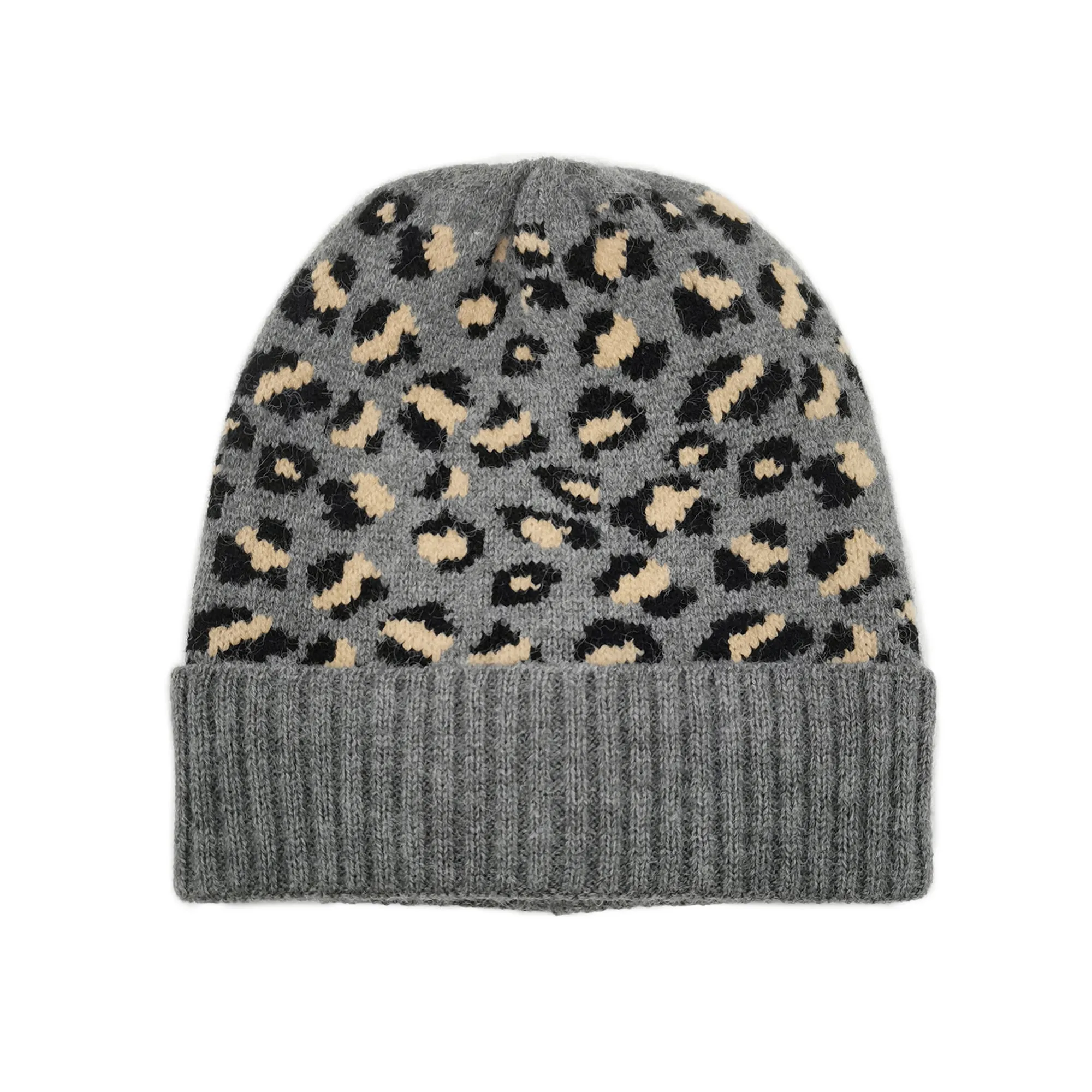 Empire Cove Winter Knit Ribbed Leopard Cuff Beanie