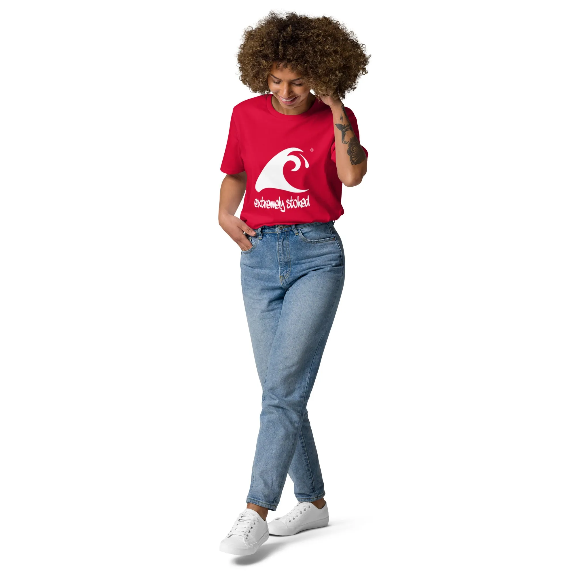 Extremely Stoked Epic Wave on Red Organic Cotton T-Shirt