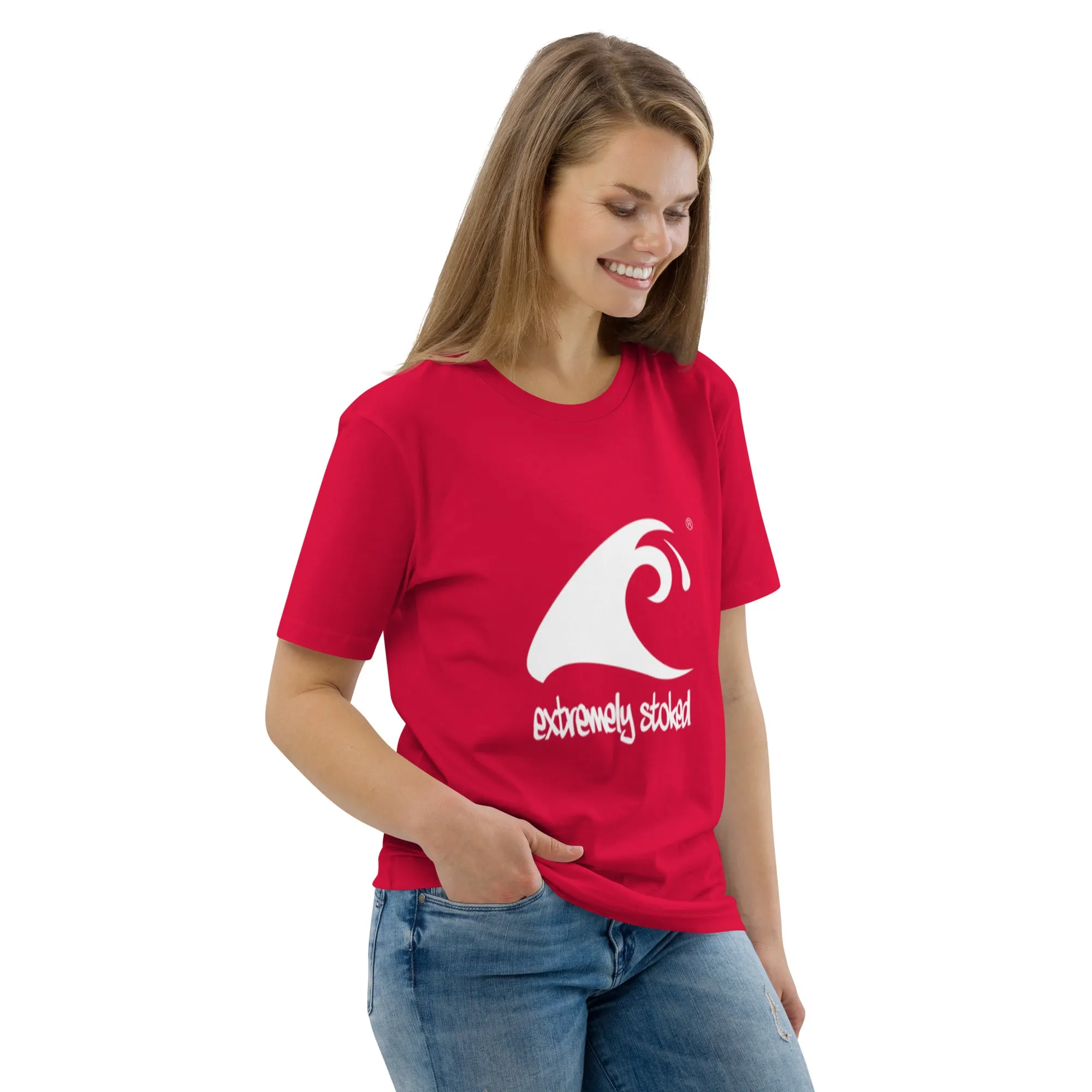 Extremely Stoked Epic Wave on Red Organic Cotton T-Shirt