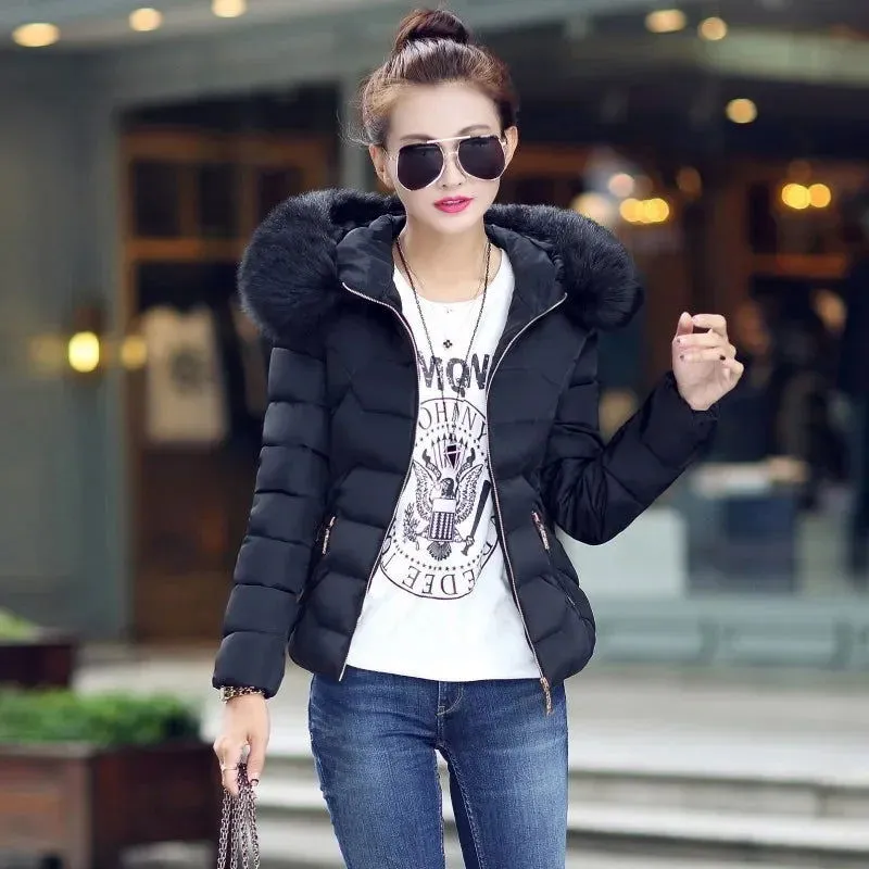 Fall Winter Thick Slim-fit Raccoon Fur Collar Coats