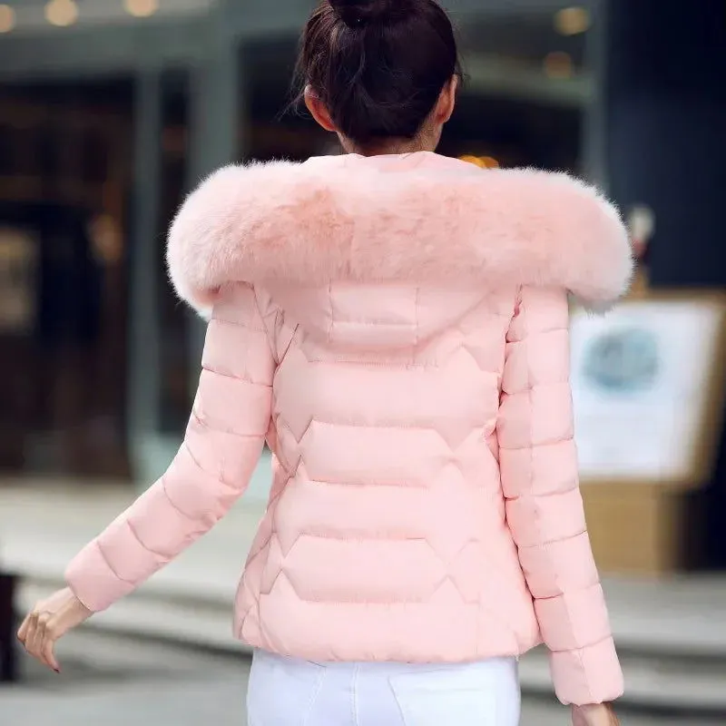 Fall Winter Thick Slim-fit Raccoon Fur Collar Coats