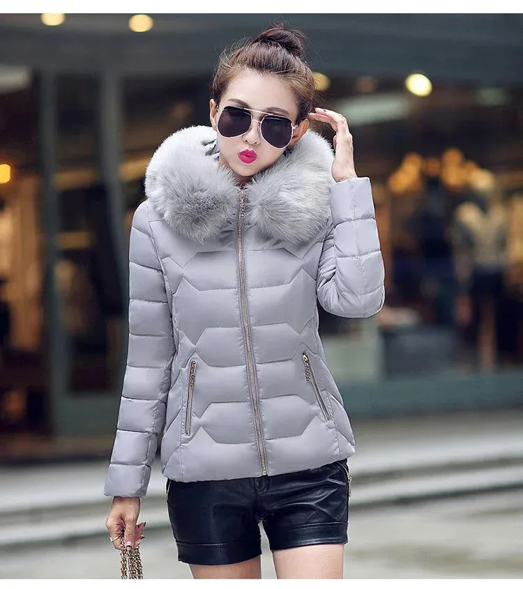 Fall Winter Thick Slim-fit Raccoon Fur Collar Coats