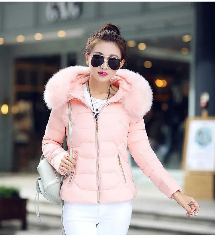 Fall Winter Thick Slim-fit Raccoon Fur Collar Coats