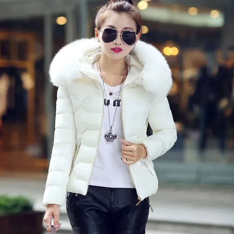 Fall Winter Thick Slim-fit Raccoon Fur Collar Coats