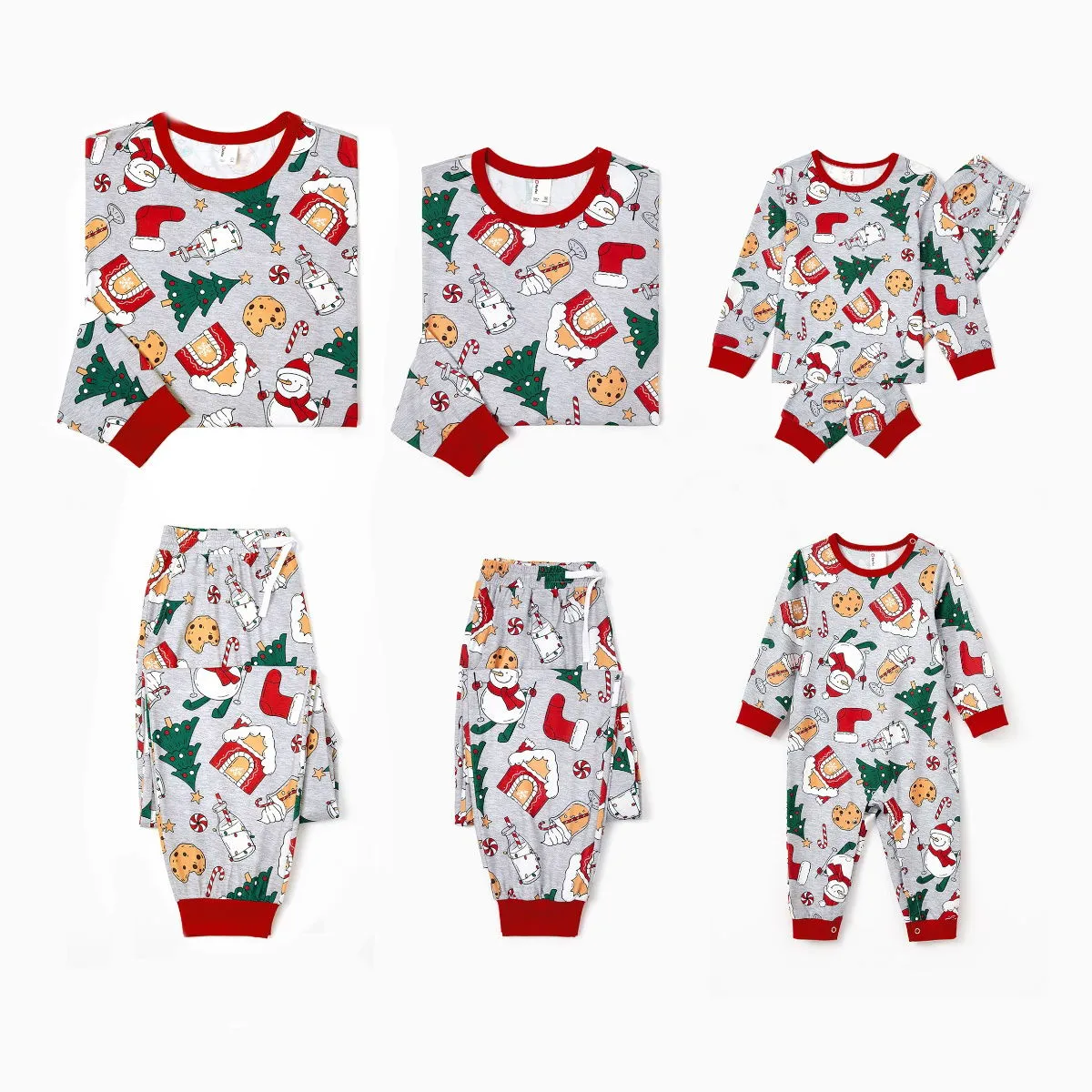 Family Christmas Pajamas Allover Christmas Pattern House Tree Cookie Stockings Snowman