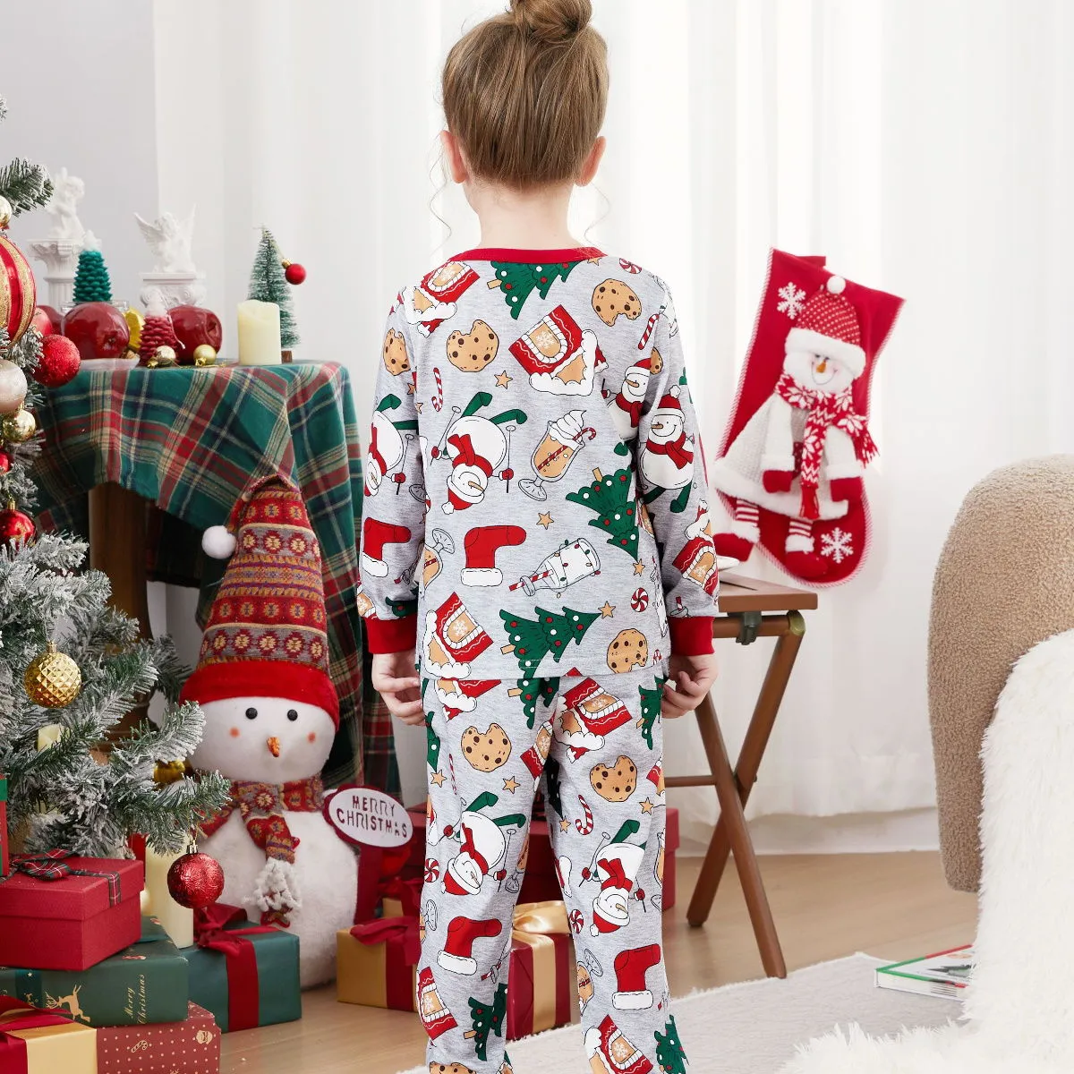 Family Christmas Pajamas Allover Christmas Pattern House Tree Cookie Stockings Snowman