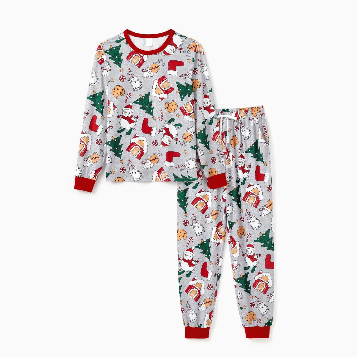 Family Christmas Pajamas Allover Christmas Pattern House Tree Cookie Stockings Snowman