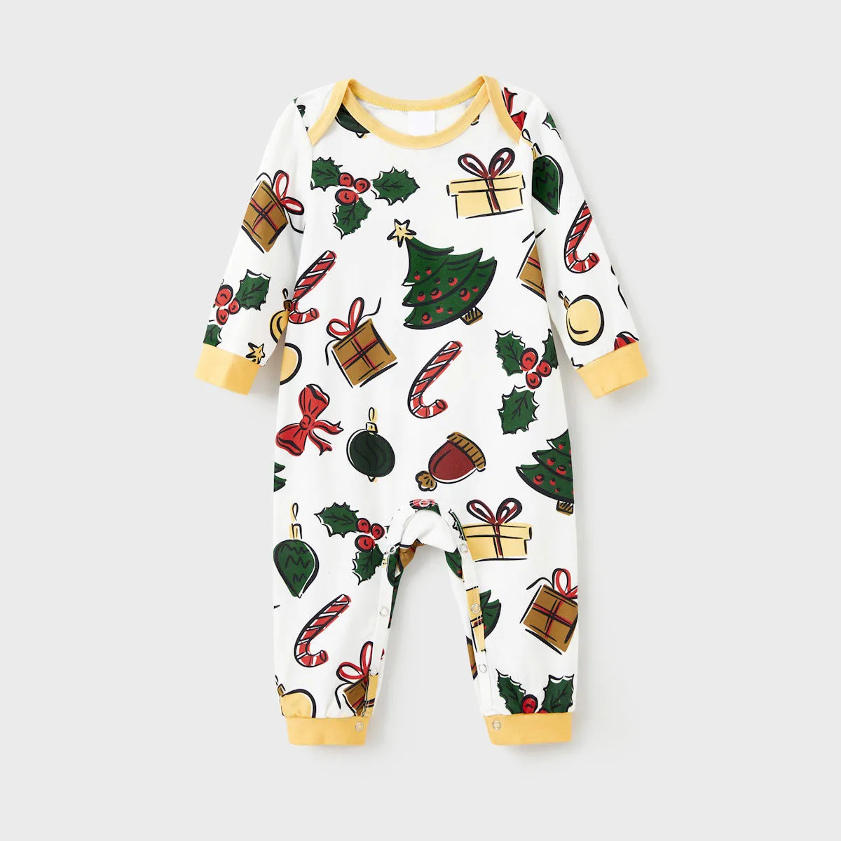 Family Christmas Pajamas Allover Xmas Pattern Gifts Bell Hat Bowknot Christmas Tree Candy Canes