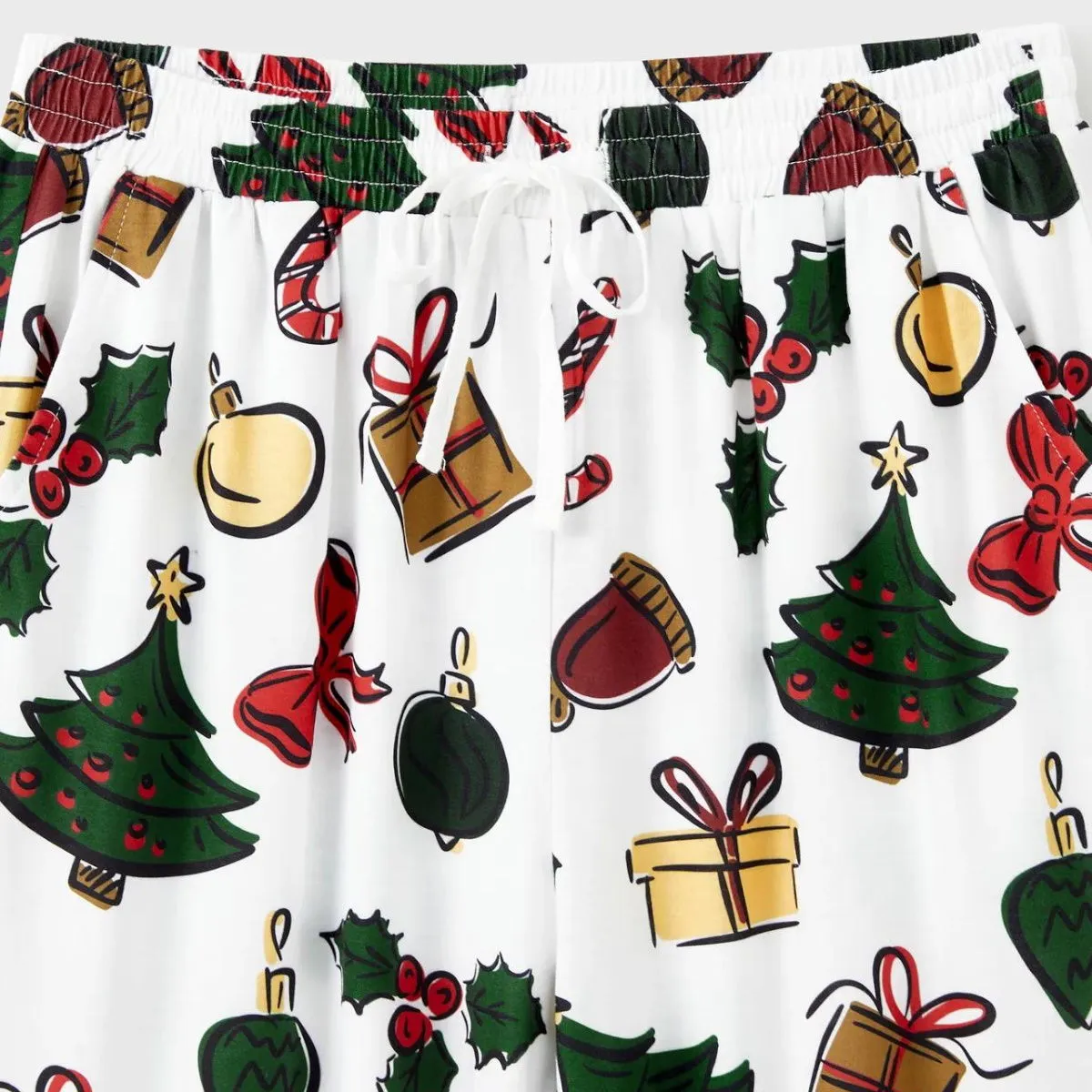 Family Christmas Pajamas Allover Xmas Pattern Gifts Bell Hat Bowknot Christmas Tree Candy Canes