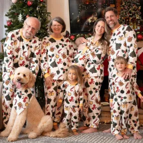 Family Christmas Pajamas Allover Xmas Pattern Gifts Bell Hat Bowknot Christmas Tree Candy Canes