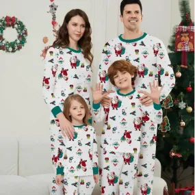 Family Christmas Pajamas Allover Xmas Pattern Santa Claus Gift Candy Canes Snowman