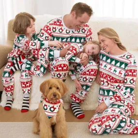 Family Christmas Pajamas Allover Xmas Tree Reindeer Wreath Bowknot