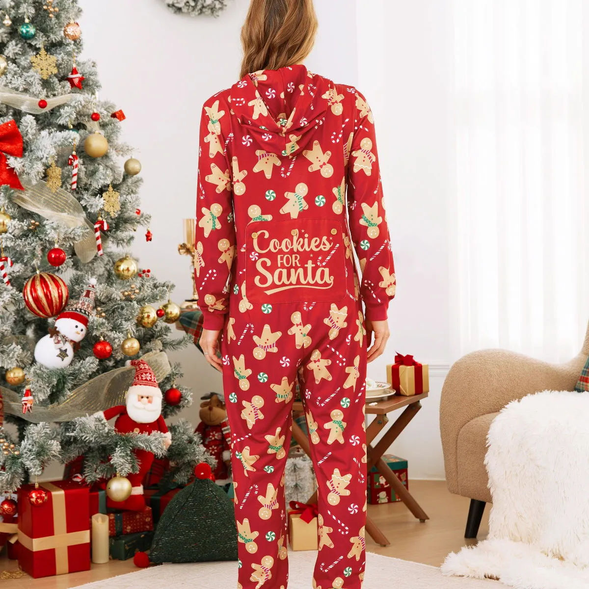 Family Matching Christmas Pajama Onesie Cookies for Santa Gingerbread Candy Canes Hooded Sleepwear