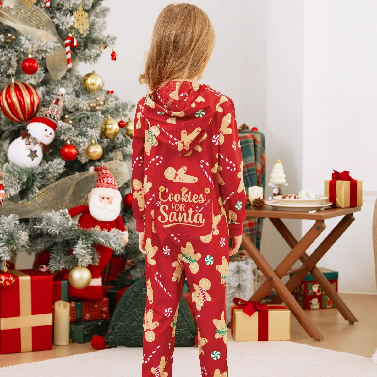 Family Matching Christmas Pajama Onesie Cookies for Santa Gingerbread Candy Canes Hooded Sleepwear