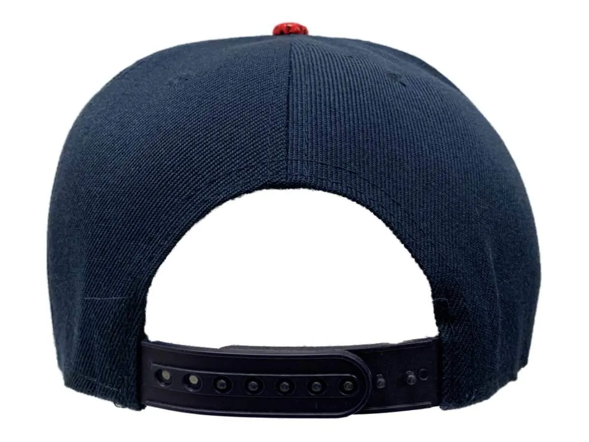 Famous XM Navy & Red Faux Snakeskin Structured Adj. Snapback Flat Bill Hat Cap