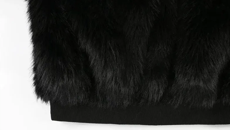 Faux Fox Fur Belt Detail Bomber Jacket