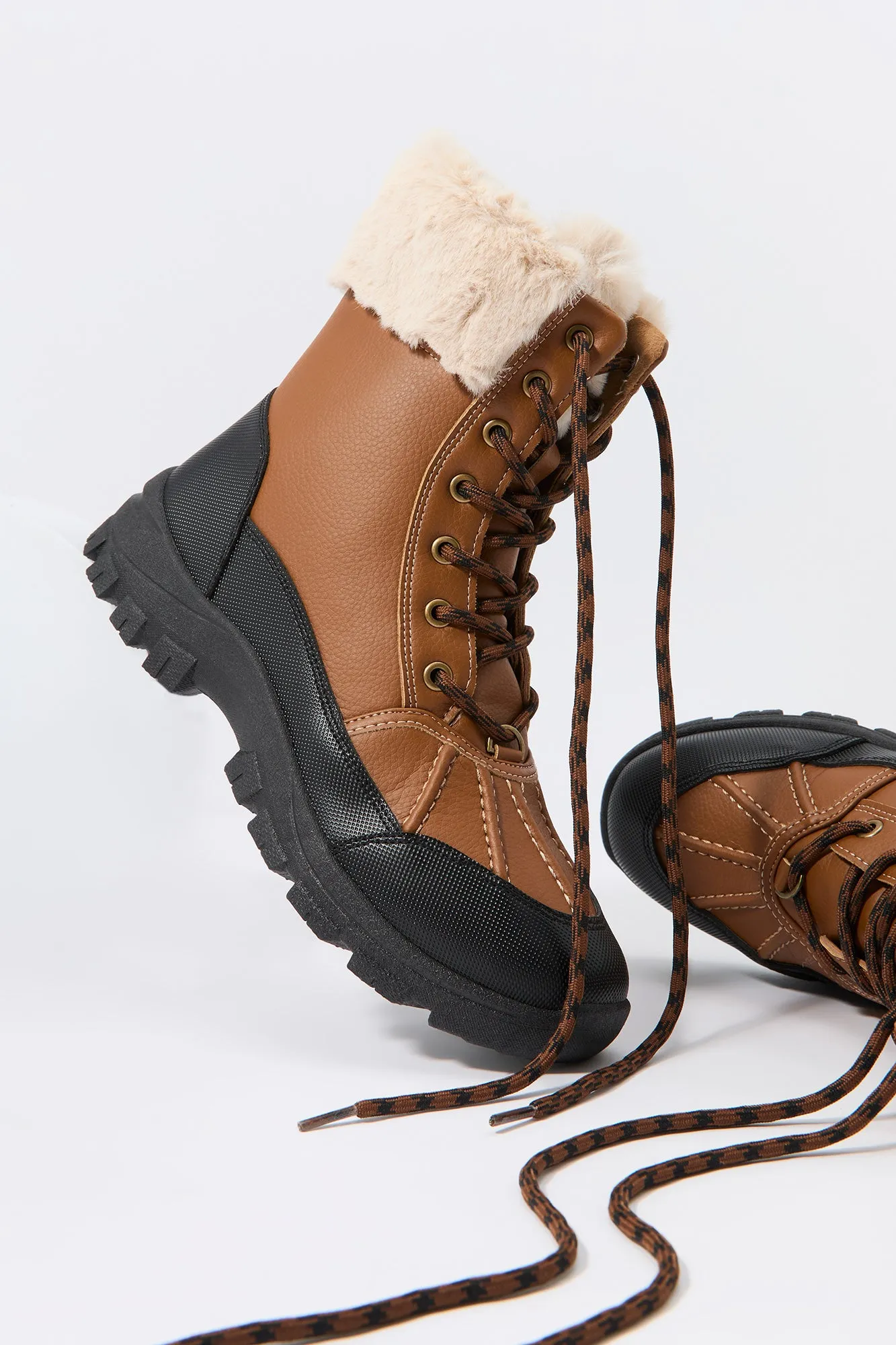 Faux Fur Collared Lace Up Boot