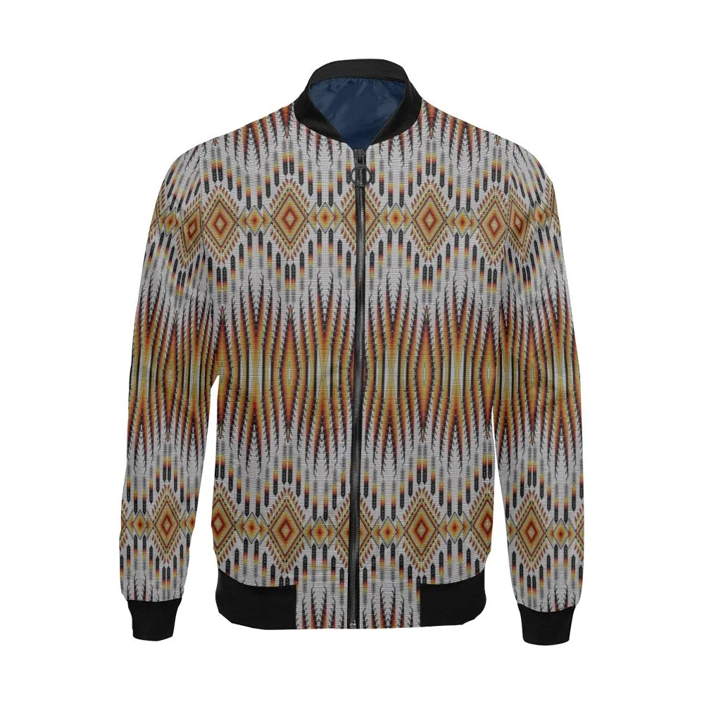 Fire Feather White All Over Print Bomber Jacket for Men