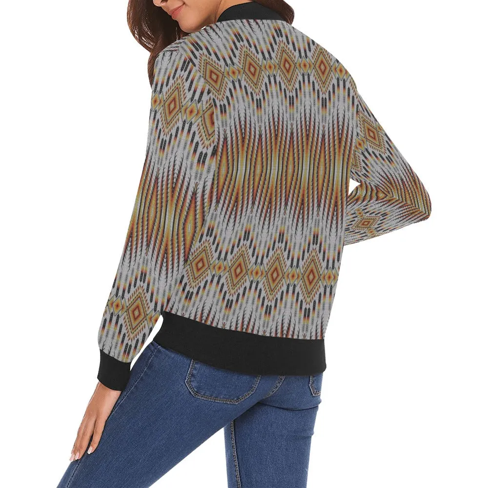 Fire Feather White All Over Print Bomber Jacket for Women