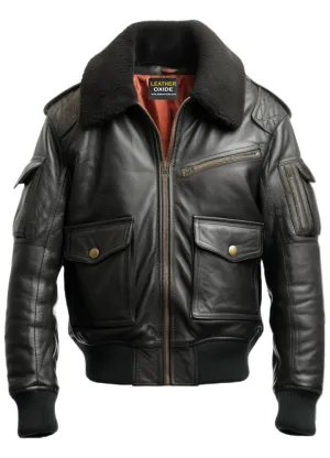 Flight Bomber Black Leather Jacket - Men Bomber Leather Jacket