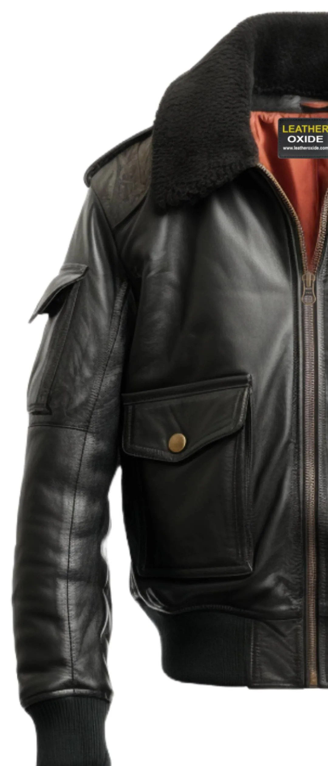 Flight Bomber Black Leather Jacket - Men Bomber Leather Jacket