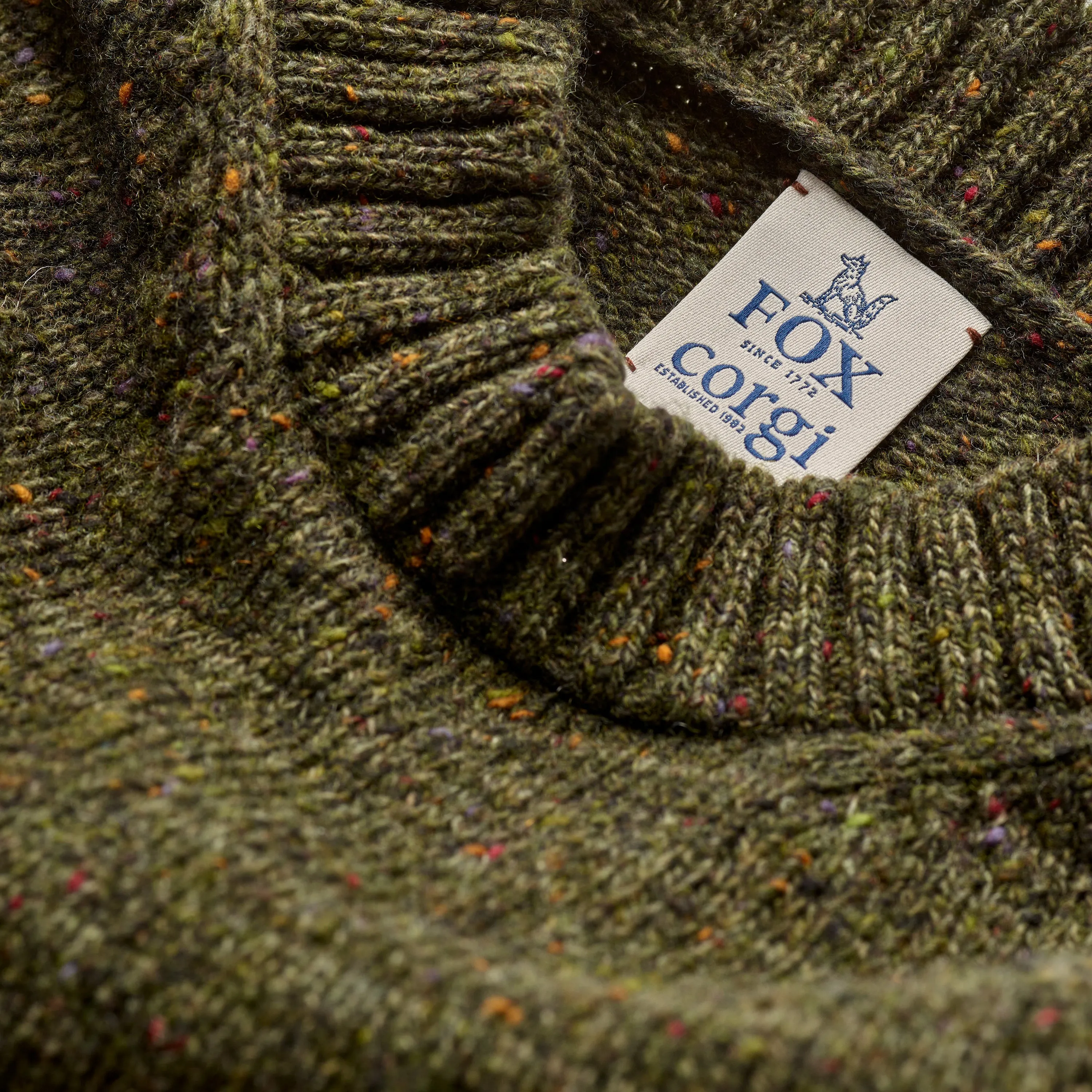 FOX x CORGI Green Donegal Wool Classic Crew Pullover