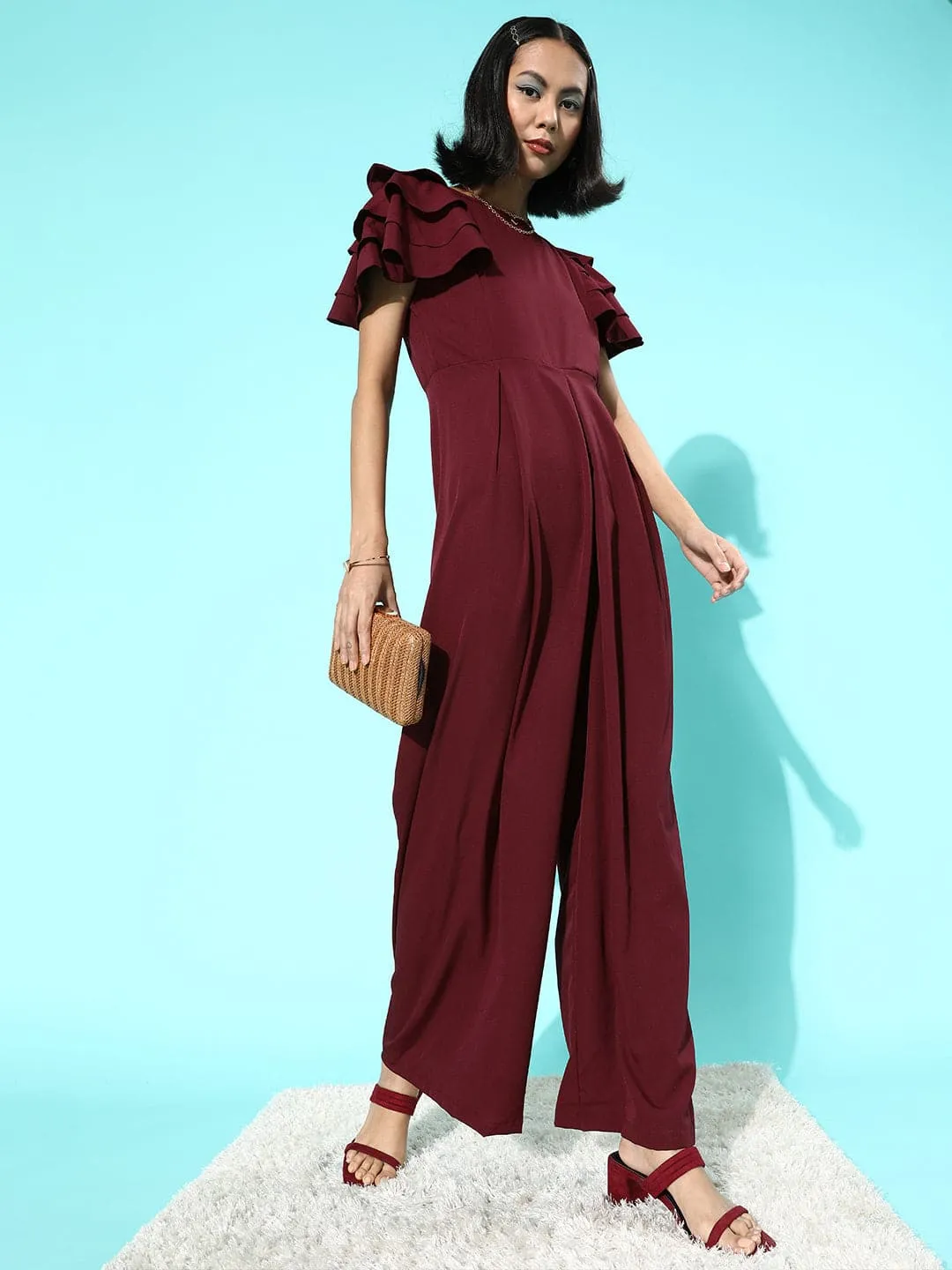 Full Length Ruffled Sleeve Jumpsuit