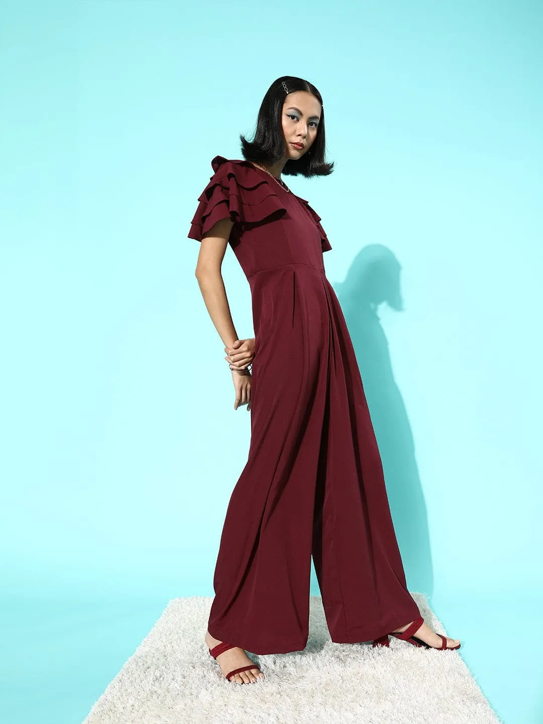 Full Length Ruffled Sleeve Jumpsuit