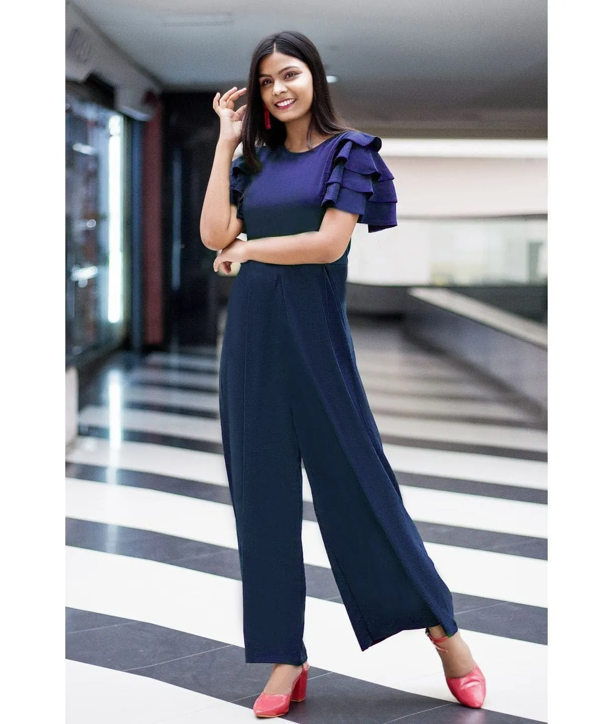 Full Length Ruffled Sleeve Jumpsuit