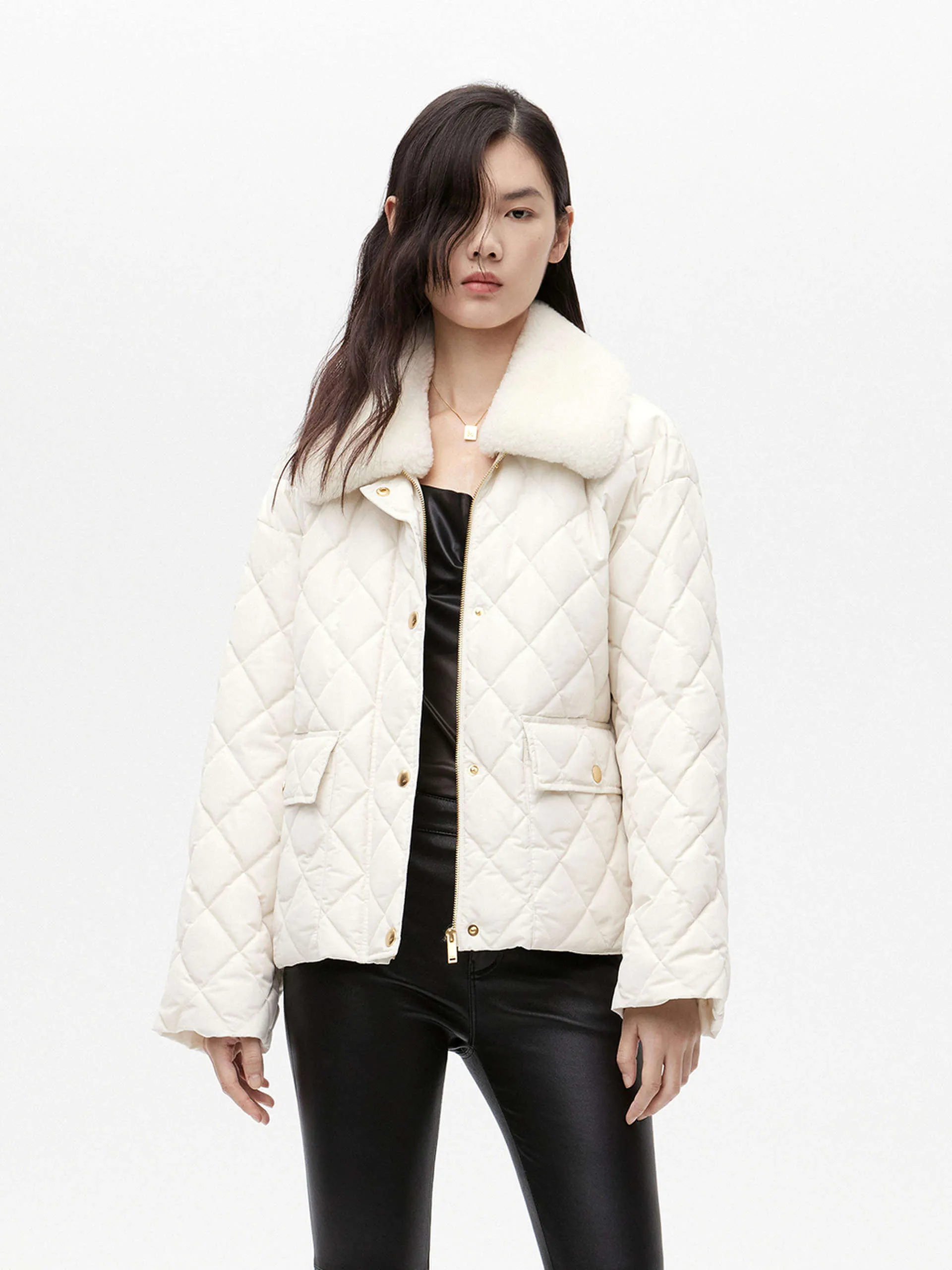 Fuzzy Collar Cropped Down Jacket