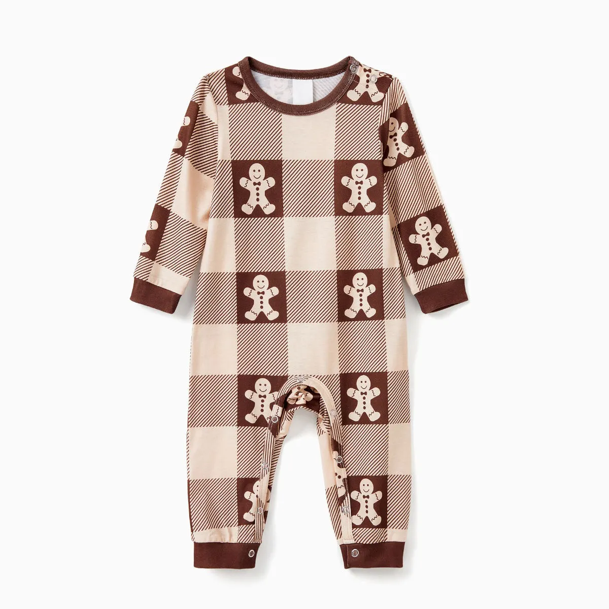 Gingerbread Family Pajamas Allover Gingerbread Plaid Henley Neckline Matching Pajamas Christmas