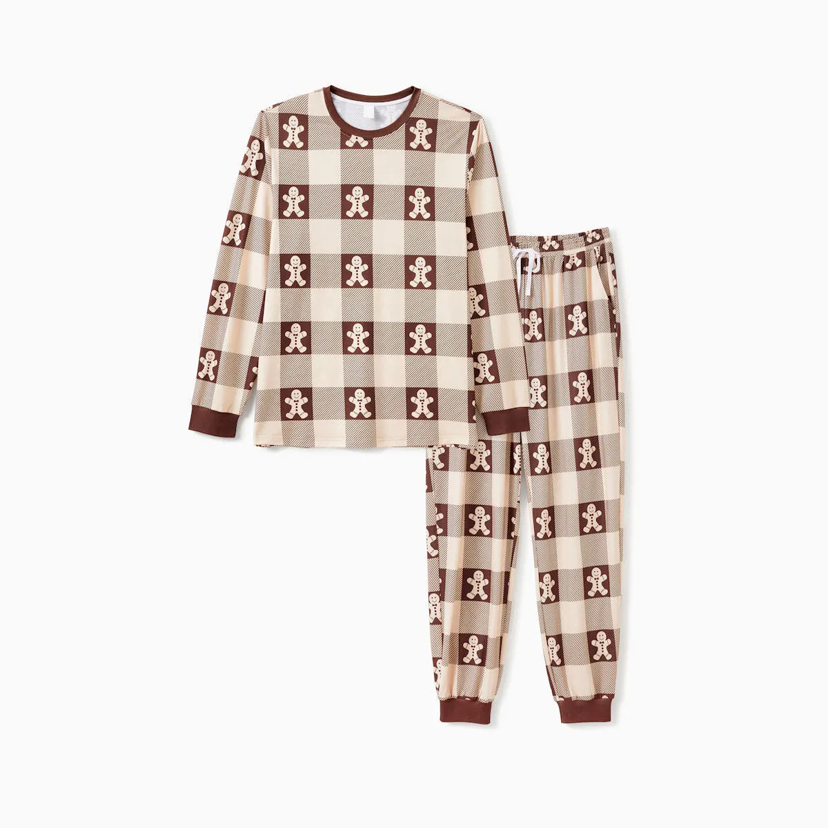 Gingerbread Family Pajamas Allover Gingerbread Plaid Henley Neckline Matching Pajamas Christmas