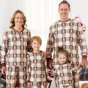 Gingerbread Family Pajamas Allover Gingerbread Plaid Henley Neckline Matching Pajamas Christmas