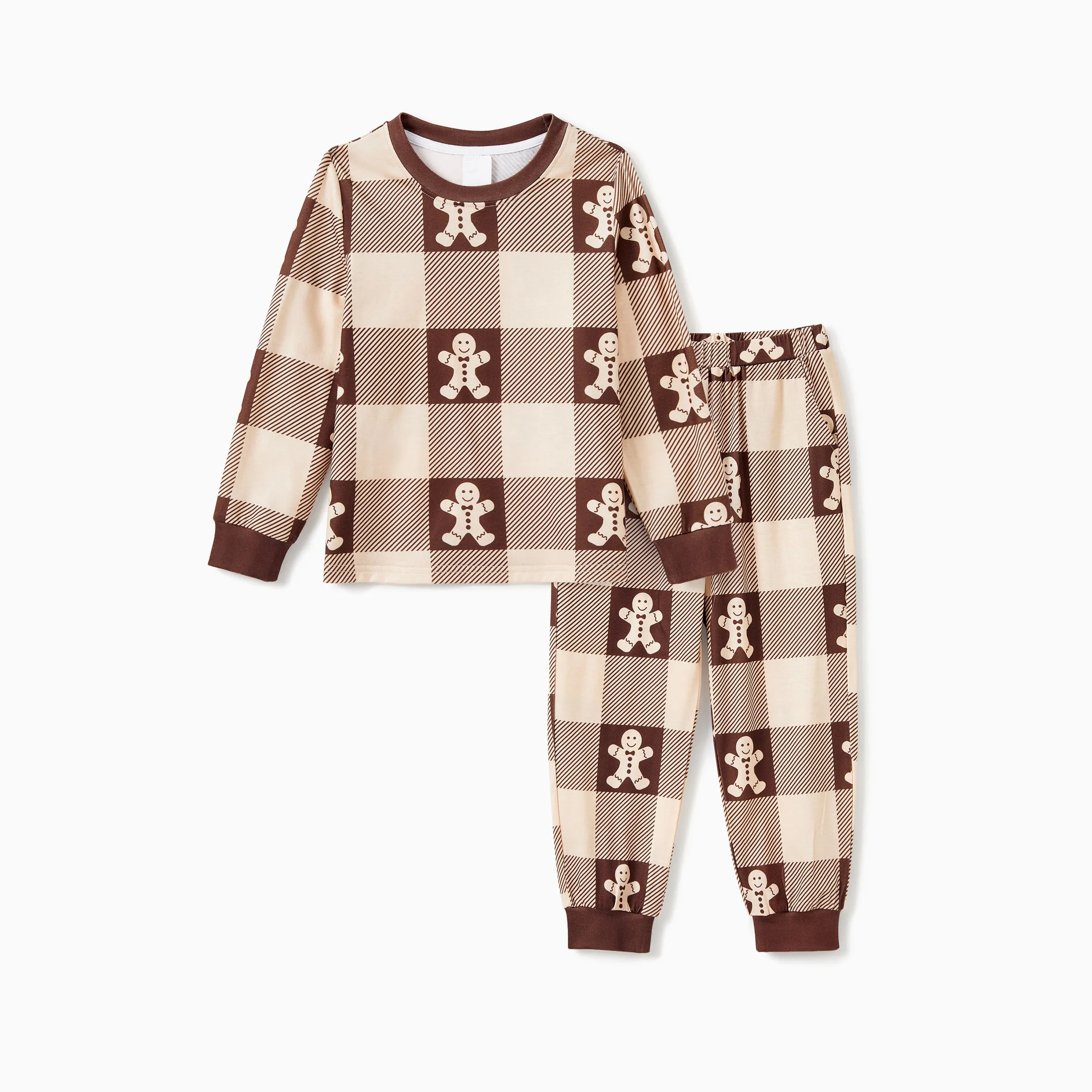 Gingerbread Family Pajamas Allover Gingerbread Plaid Henley Neckline Matching Pajamas Christmas