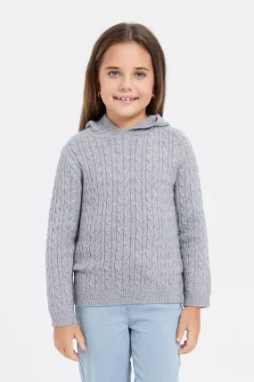 Girls Grey Hooded Pullover