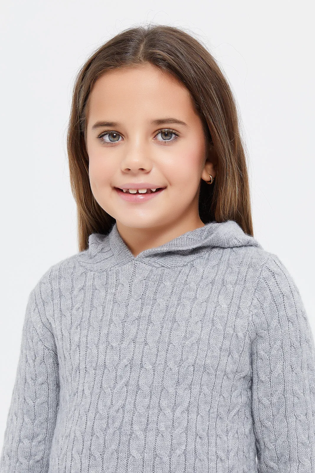 Girls Grey Hooded Pullover